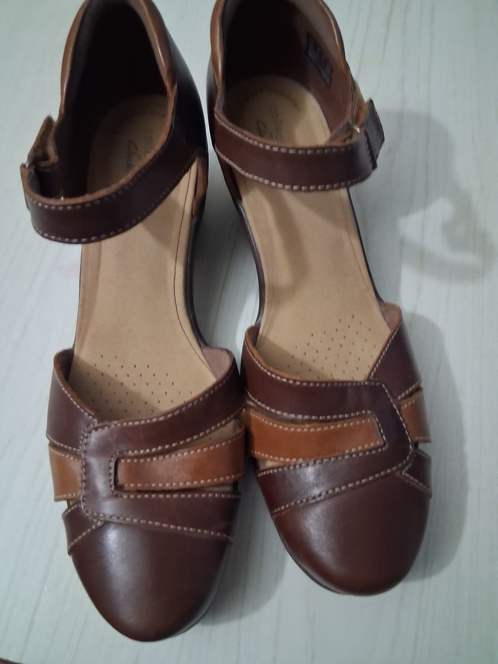 Clarks Brown and Tan Leather Mary Jane Flats